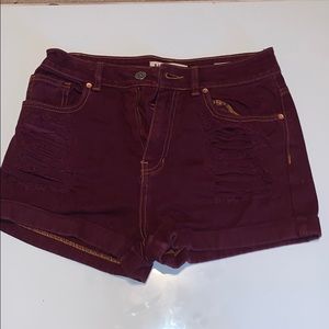 Maroon high waisted jean shorts